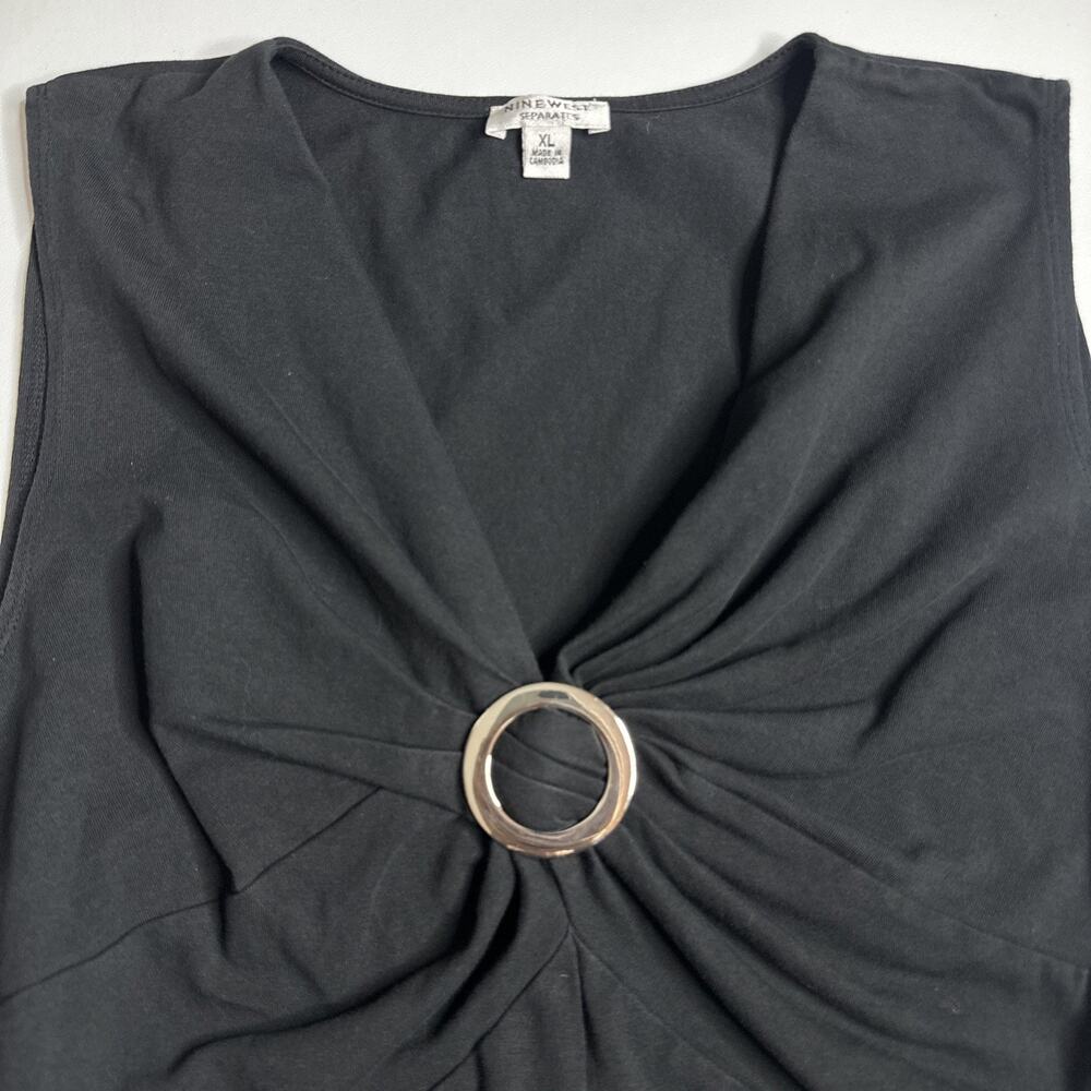 Vintage  Nine West Ring Detail Black Sleeveless Top XL Stretch Minimalist Y2K EC - Picture 7 of 9